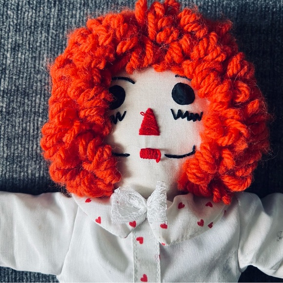 ♥️Vintage Handmade Raggedy Ann & Andy Dolls 14.5” w I Love You Hearts & Clothes - Picture 7 of 11
